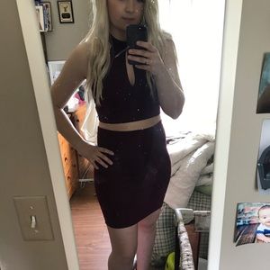 Lulus burgundy dress (skirt and crop top)